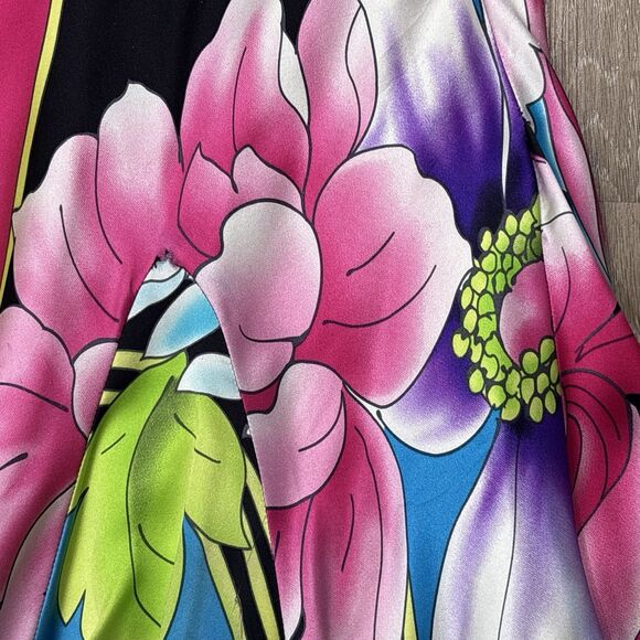 Vintage Cache Dress 4 Silk Satin Floral Maxi Y2K 90s Gown Prom Flared Hem - Picture 10 of 16